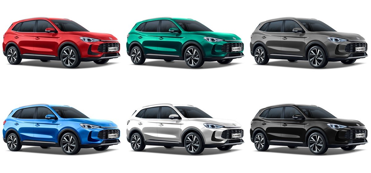 Bảng màu sơn MG All New ZS gồm đỏ, xanh lục, xám, xanh dương, trắng, đen